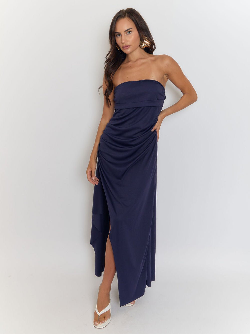Harper Bandeau Slit Maxi Dress Blue / L Harper Bandeau Slit Maxi Dress Blue / L