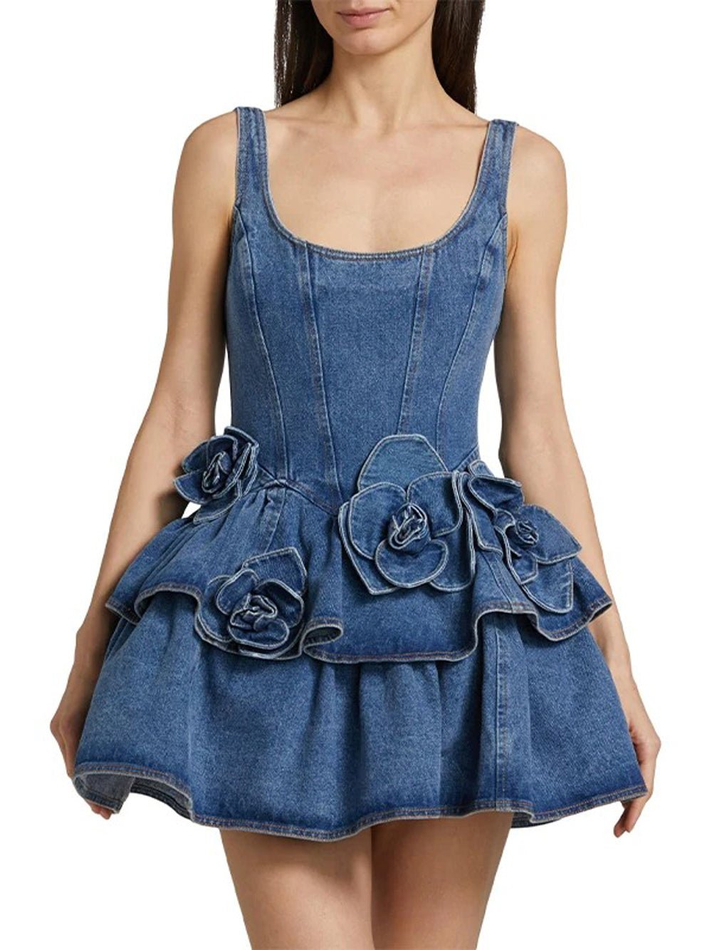 Melanie 3D Floral Denim Dress Blue / S Melanie 3D Floral Denim Dress Blue / S