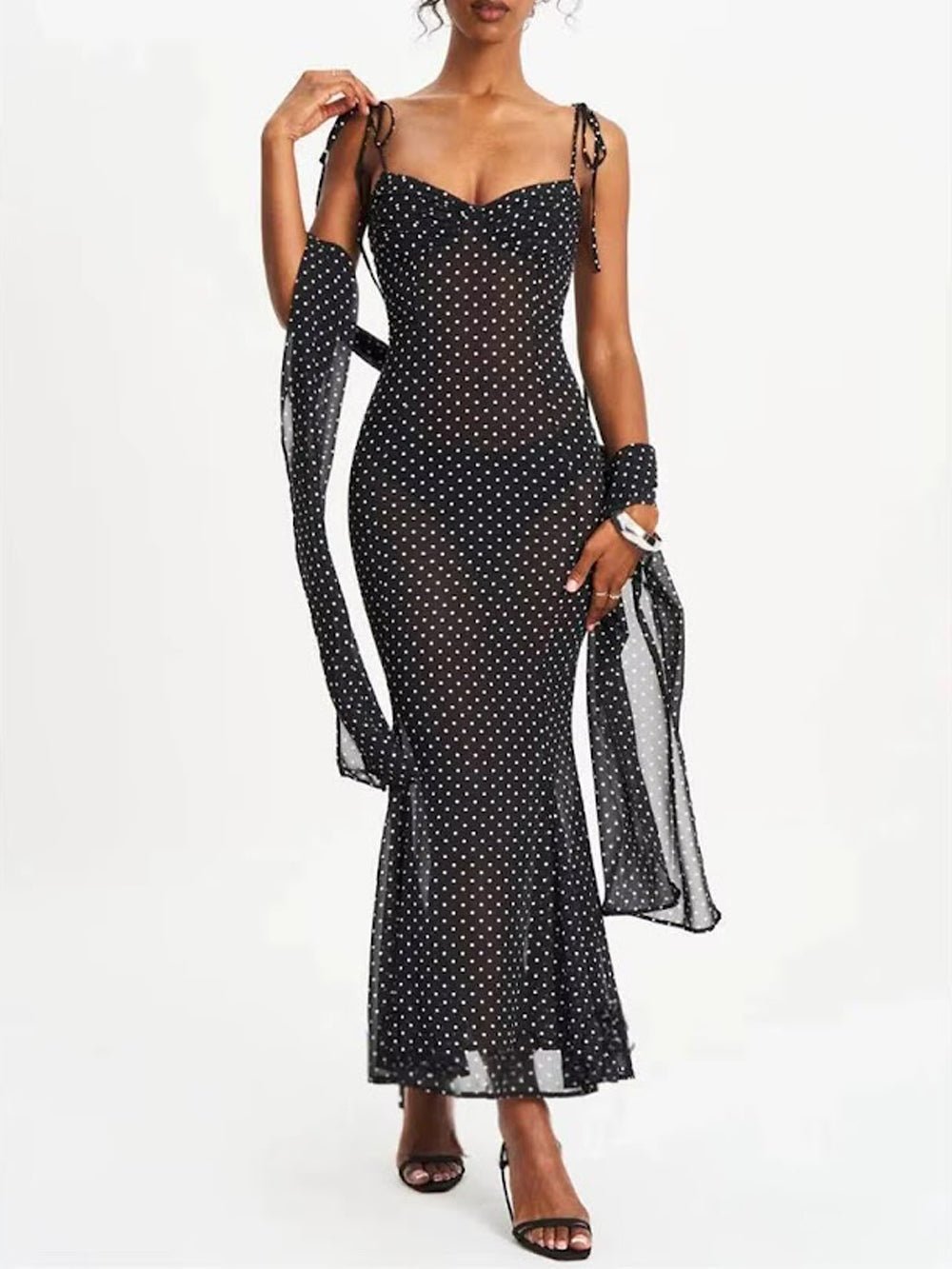 black dot mesh midi dress Odette Polka / L Size:CONT 38 5% Elastane. YGroup_steffie-beaded-backless-mini-dress Black Sparkly Bodice Evening