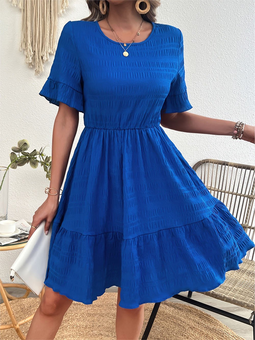 Parker Ruffle Hem Tiered Mini Dress Blue / S
