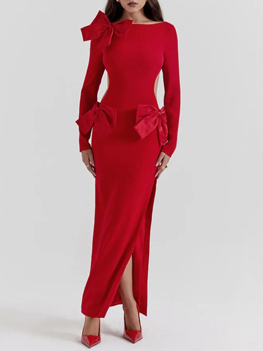 Sienna Bow Backless Maxi Dress Red / S Sienna Bow Backless Maxi Dress Red / S