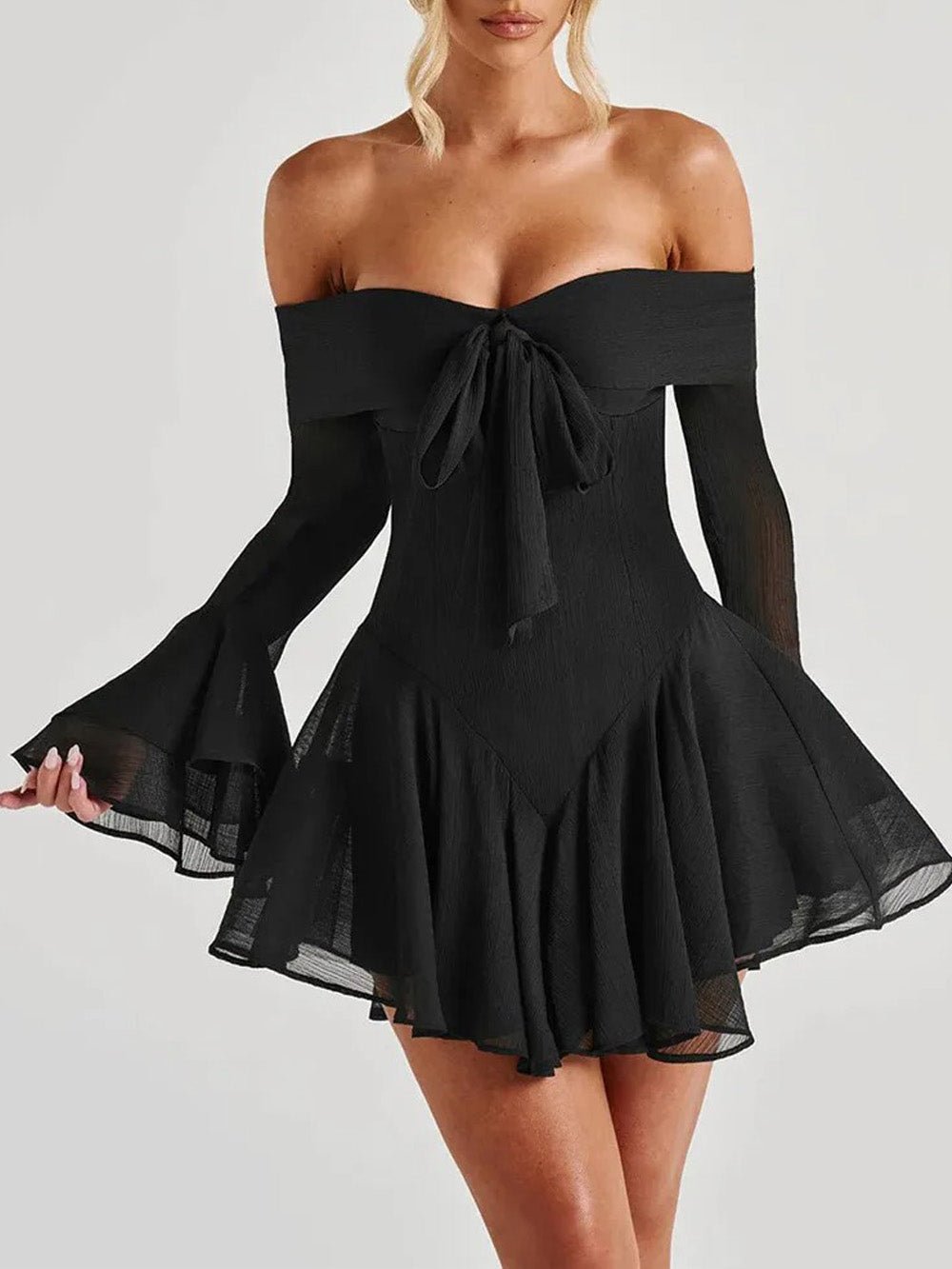 Sienna Off-Shoulder Flare Mini Dress Black / M
