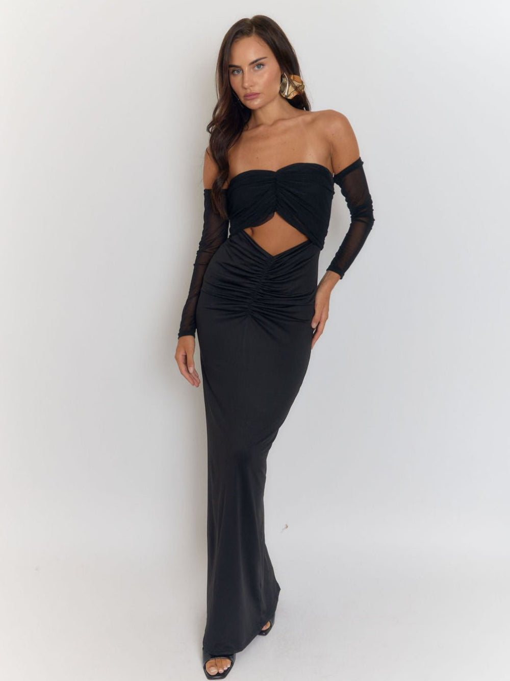 black hollow dress Sloane Off Shoulder Out Maxi / S There are 4 sizes Size:UK L (Buy Now) beige Killstar Heather Gothic Punk