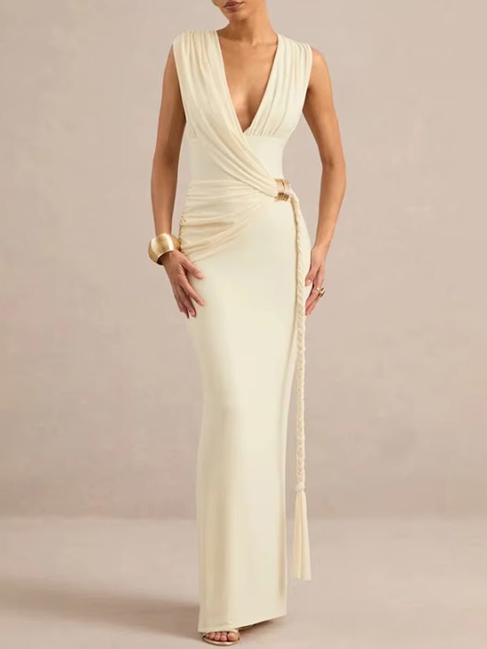 14Lucia Draped Hardware Gown Dress - Fashion Pov