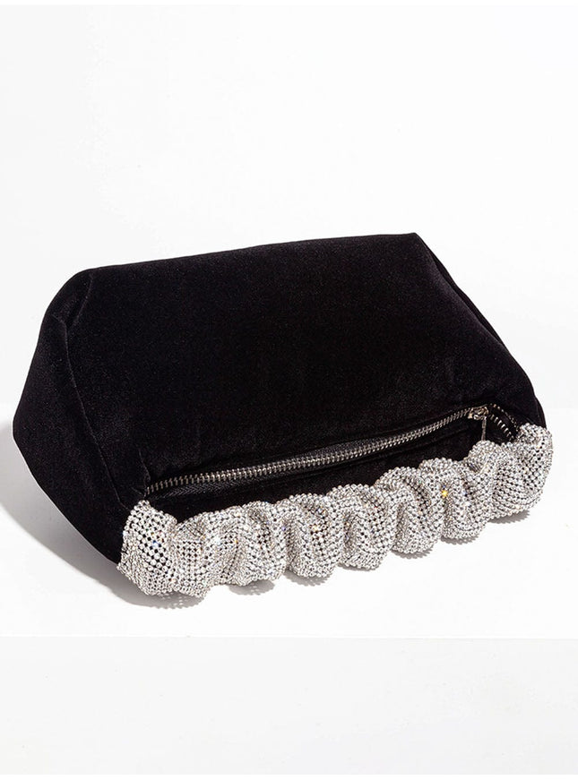 Skylar Rhinestone Fold Handle Velvet Handbag