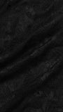 Close up of black floral lace showing the sheer patterned texture