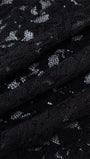 Close up of black floral lace showing its transparent patterned texture