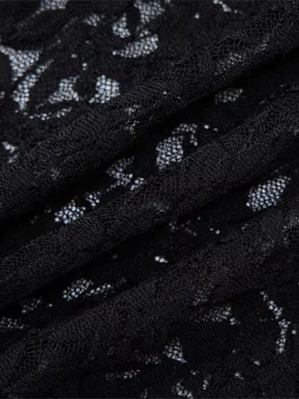 Close up of black floral lace showing its transparent patterned texture