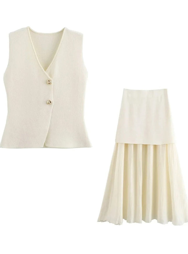 Aadhaya Golden Buttons Skirt & Top Set - Fashion Pov