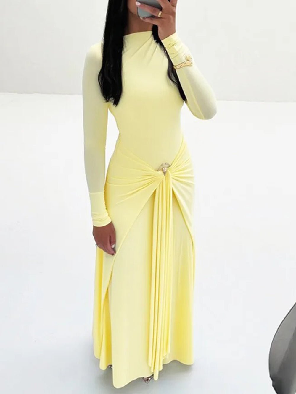 yellow bodycon maxi dress FS Collection Velvet Wrap Style Burgundy Midi Dress – Love My Apparel main image 1
