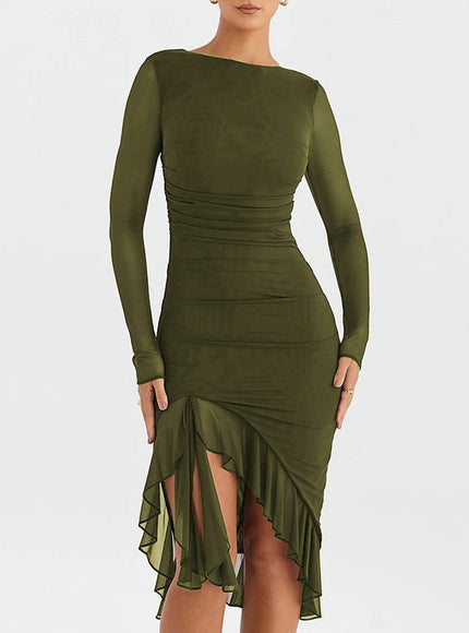 Adalynn Backless Ruffle Midi Dress - Fashion Pov