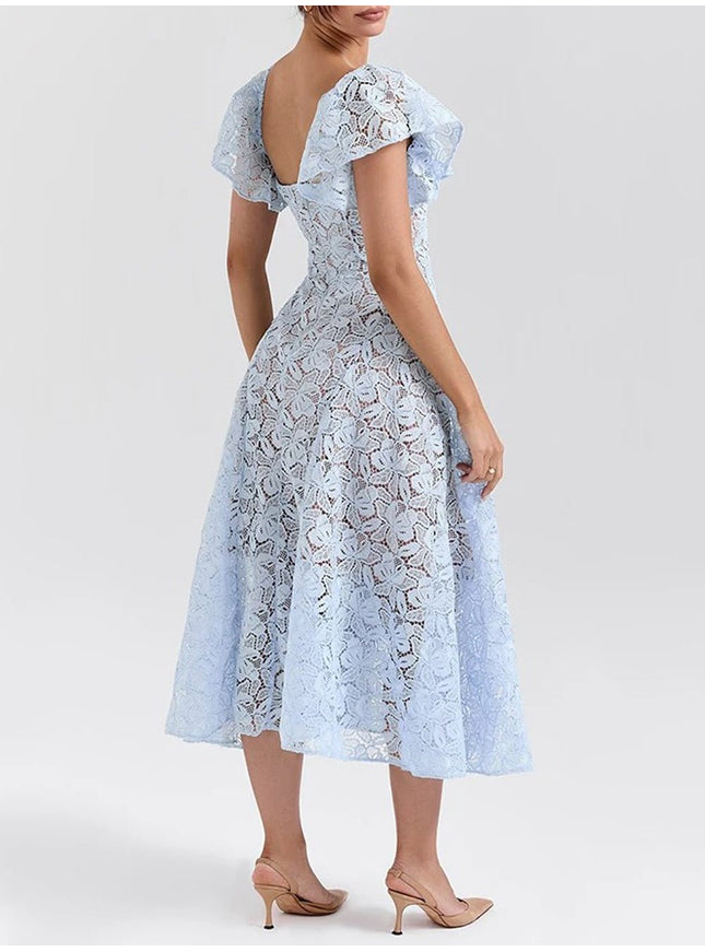 Adelin Short Sleeve Backless Midi Dress - Fashion Pov