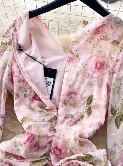 Adeline Ruffles Floral Bodycon Mini Dress - Fashion Pov