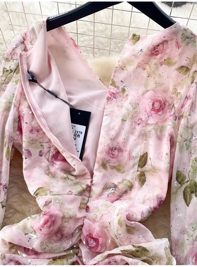 Adeline Ruffles Floral Bodycon Mini Dress - Fashion Pov