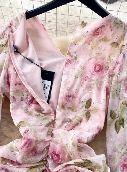 Adeline Ruffles Floral Bodycon Mini Dress - Fashion Pov