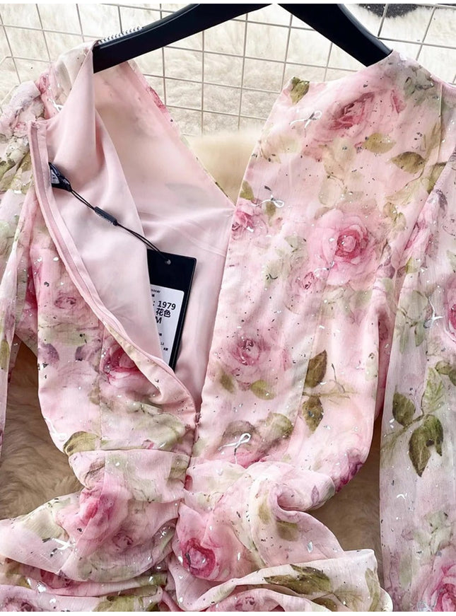 Adeline Ruffles Floral Bodycon Mini Dress - Fashion Pov