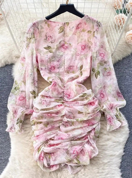 Adeline Ruffles Floral Bodycon Mini Dress - Fashion Pov
