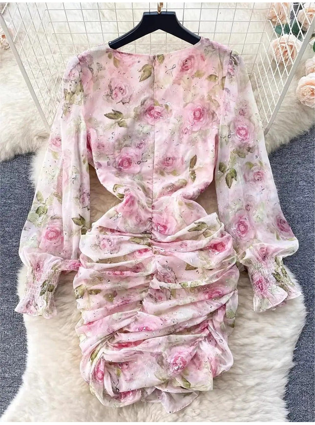 Adeline Ruffles Floral Bodycon Mini Dress - Fashion Pov