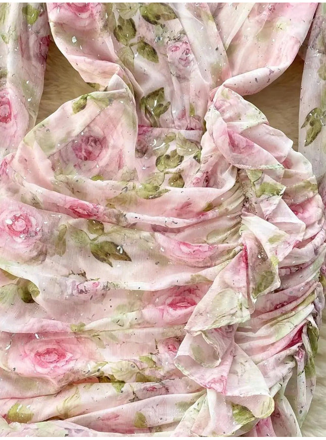 Adeline Ruffles Floral Bodycon Mini Dress - Fashion Pov