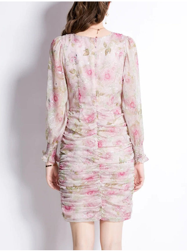 Adeline Ruffles Floral Bodycon Mini Dress - Fashion Pov