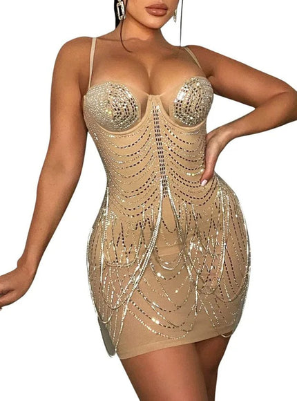 Alana Mesh Diamond Tassel Mini Dress - Fashion Pov