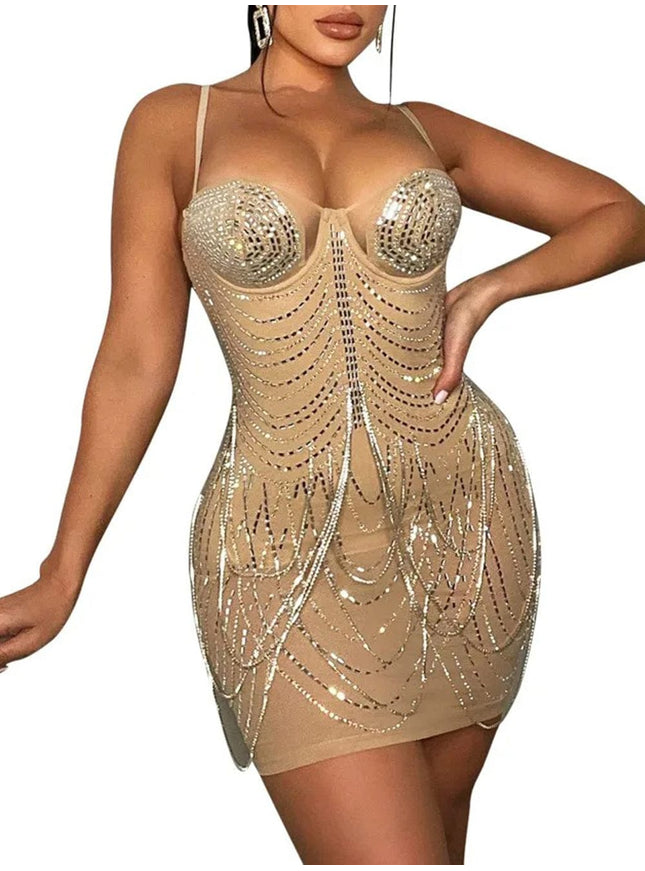 Alana Mesh Diamond Tassel Mini Dress - Fashion Pov