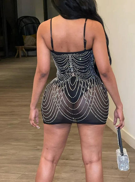 Alana Mesh Diamond Tassel Mini Dress - Fashion Pov