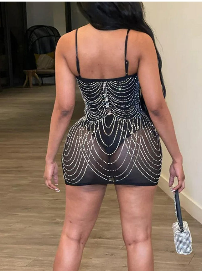 Alana Mesh Diamond Tassel Mini Dress - Fashion Pov