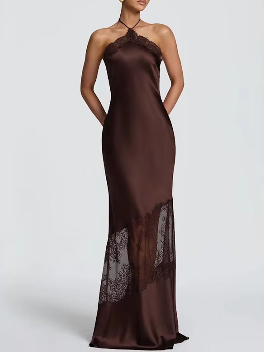Alessia Lace Mesh Halter Maxi Dress - Fashion Pov