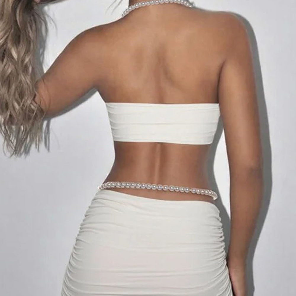 Alessia Pearl Halter Skirt Set Ivory Pearl - Fashion Pov