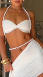 Alessia Pearl Halter Skirt Set Ivory Pearl - Fashion Pov