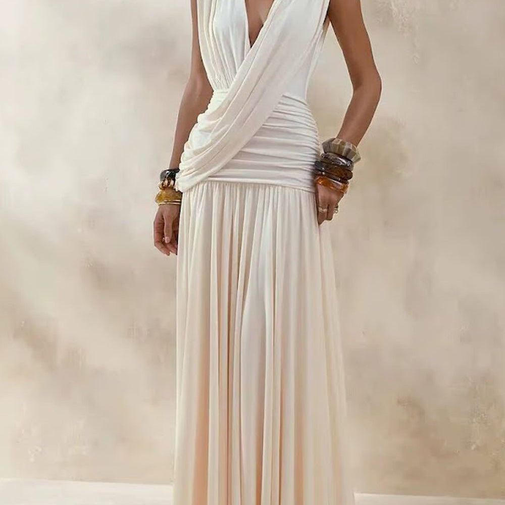 Alessia Ruched Plunge Maxi Dress - Fashion Pov