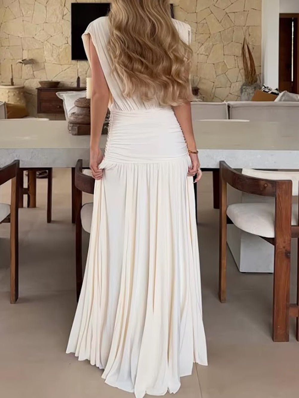 Alessia Ruched Plunge Maxi Dress - Fashion Pov