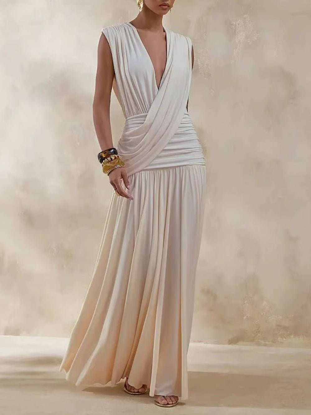 Alessia Ruched Plunge Maxi Dress - Fashion Pov