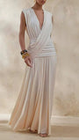 Alessia Ruched Plunge Maxi Dress - Fashion Pov