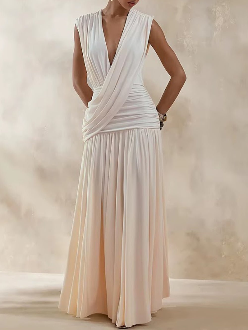 Alessia Ruched Plunge Maxi Dress - Fashion Pov