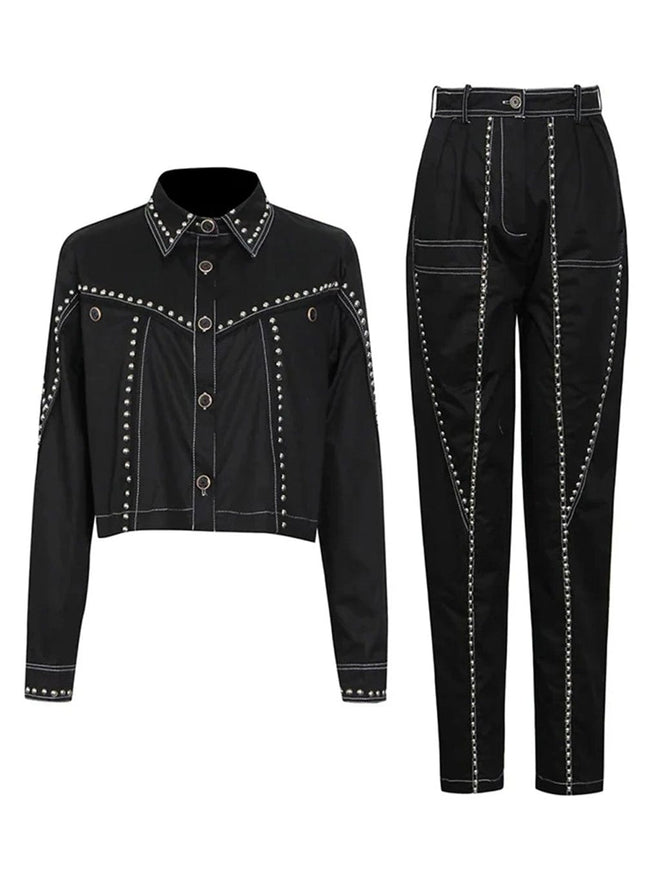 Alessia Spliced Button Top & Trouser Set - Fashion Pov