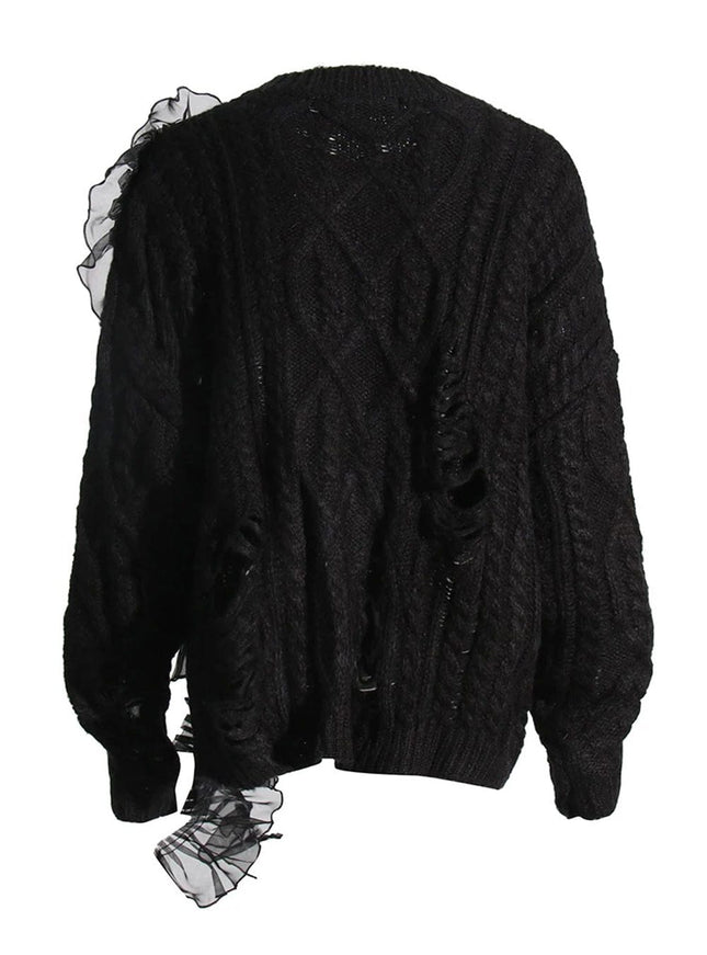 Alishah Mesh Loose Knitting Hollow Out Sweater - Fashion Pov