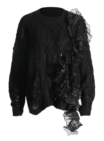 Alishah Mesh Loose Knitting Hollow Out Sweater - Fashion Pov