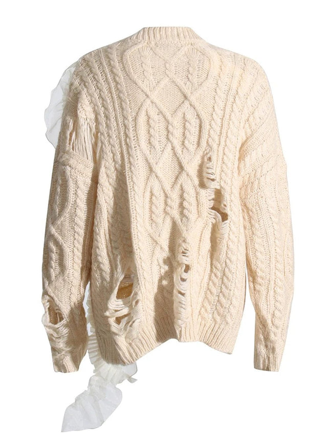 Alishah Mesh Loose Knitting Hollow Out Sweater - Fashion Pov