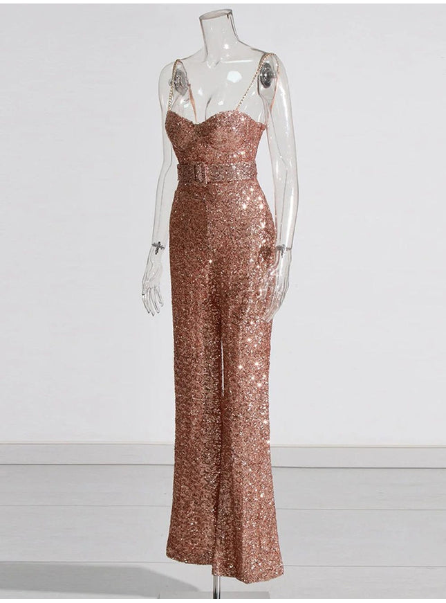 Alisyn Collar Sleeveless Sequin Jumpsuit - Fashion Pov