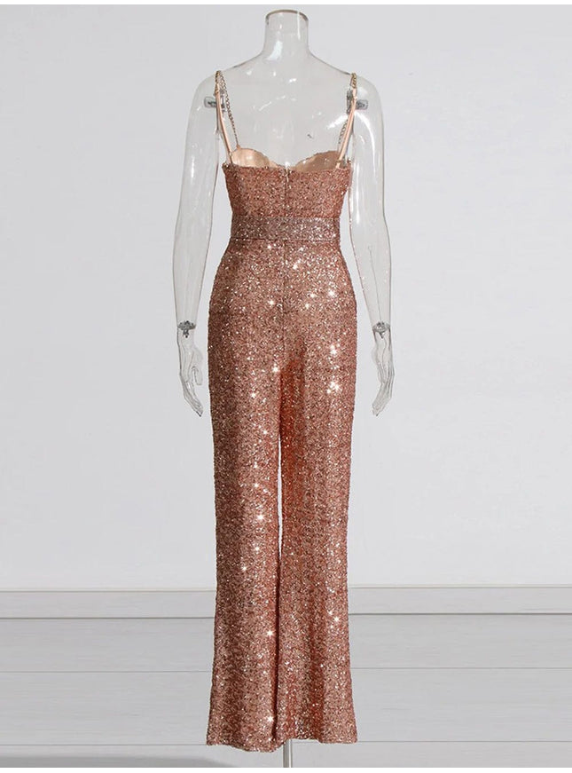Alisyn Collar Sleeveless Sequin Jumpsuit - Fashion Pov