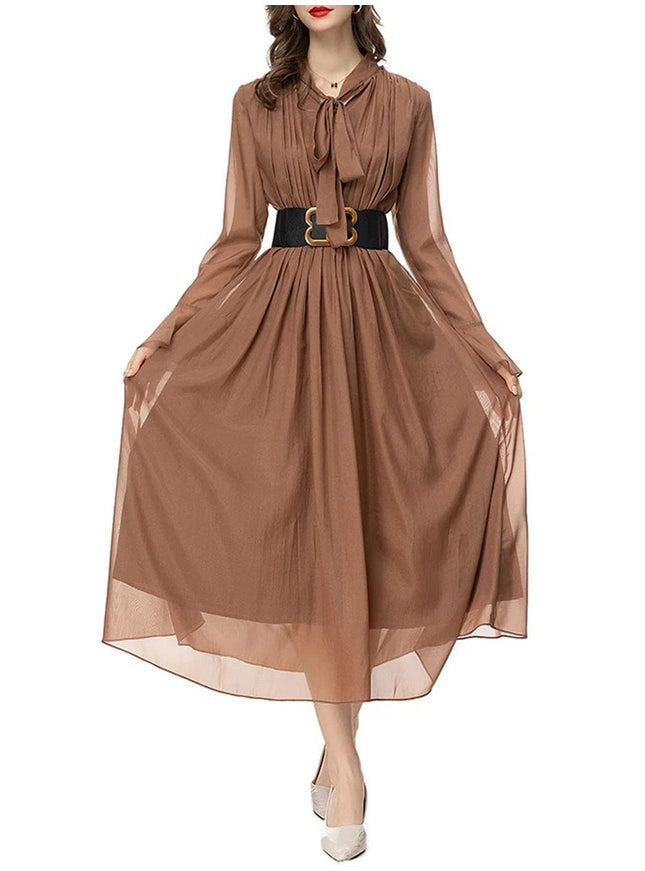 Allison Belt Splice Midi Dress - Fashion Pov