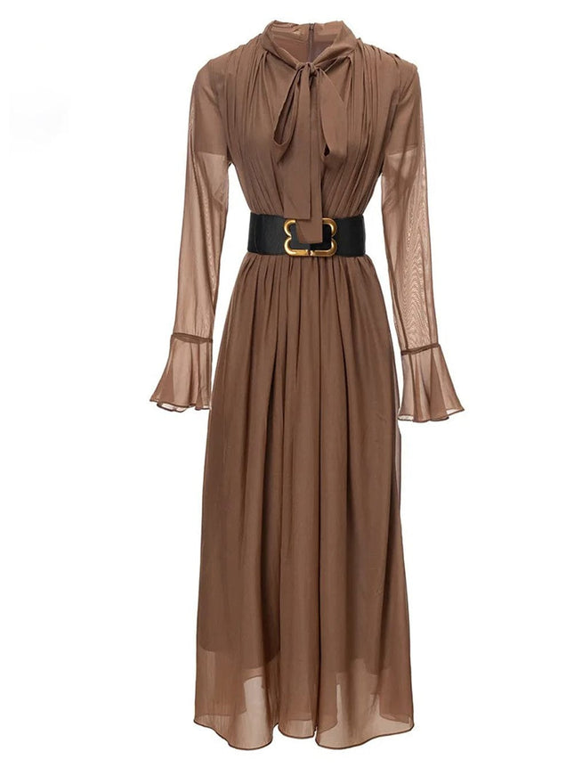 Allison Belt Splice Midi Dress - Fashion Pov