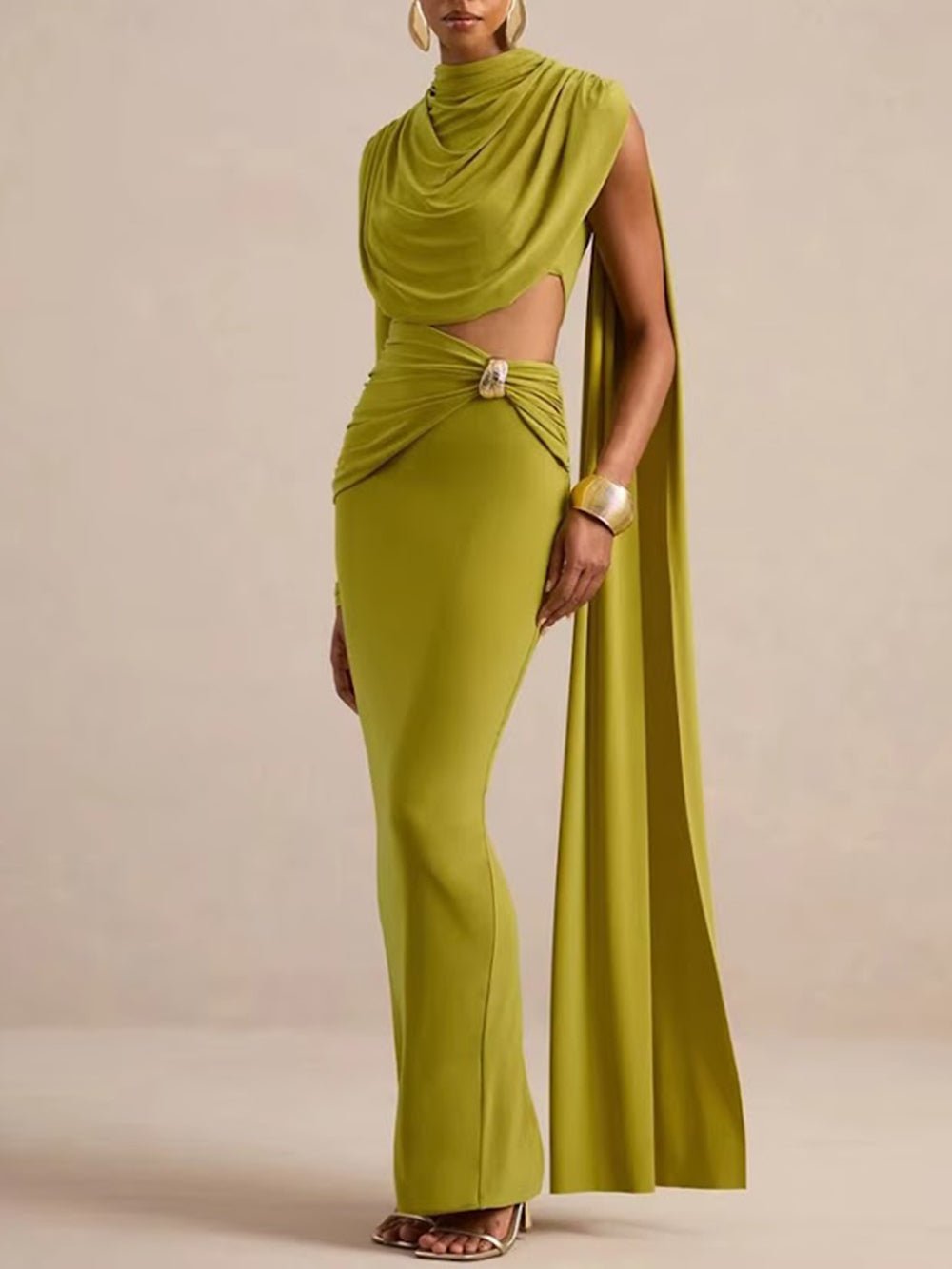 Amara Cutout Draped Maxi Dress - Fashion Pov