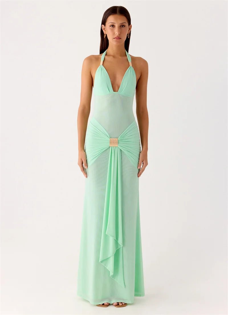 Amelie Draped Halter Maxi Dress - Fashion Pov