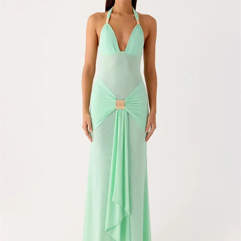 Amelie Draped Halter Maxi Dress - Fashion Pov