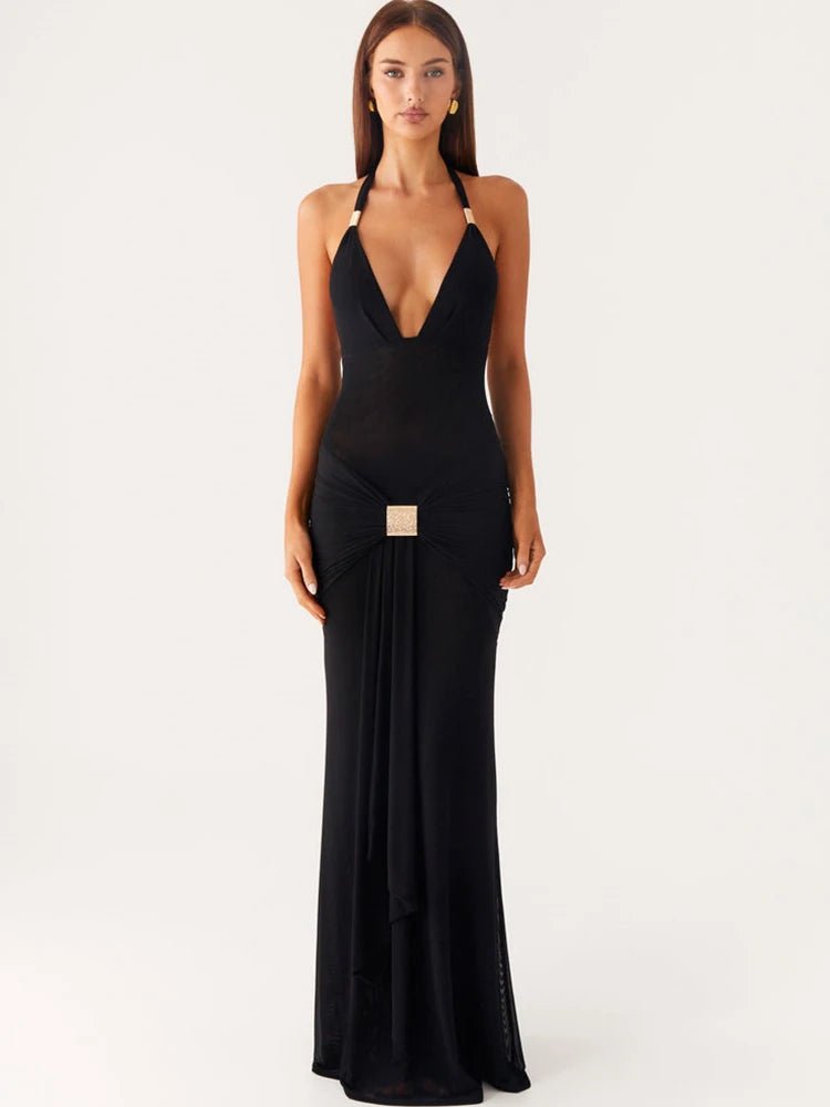 Amelie Draped Halter Maxi Dress - Fashion Pov