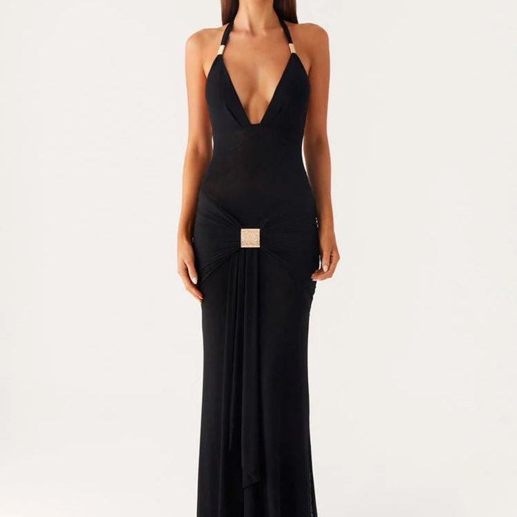 Amelie Draped Halter Maxi Dress - Fashion Pov