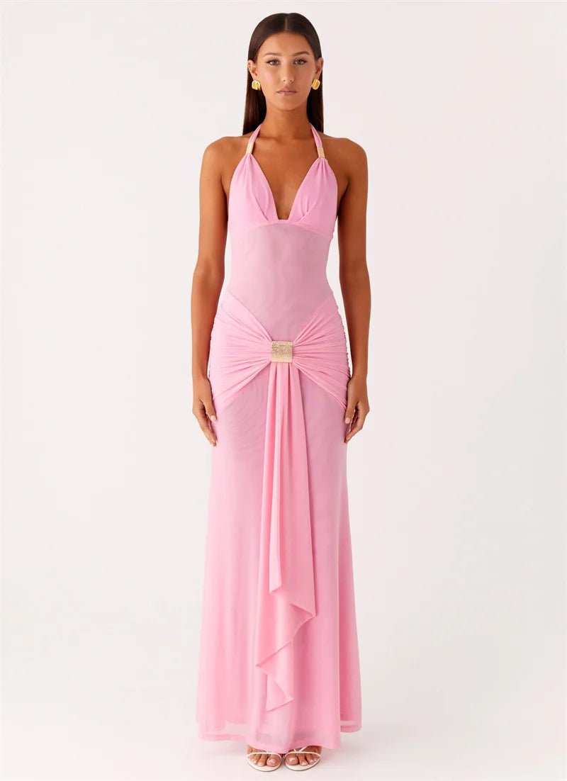 Amelie Draped Halter Maxi Dress - Fashion Pov